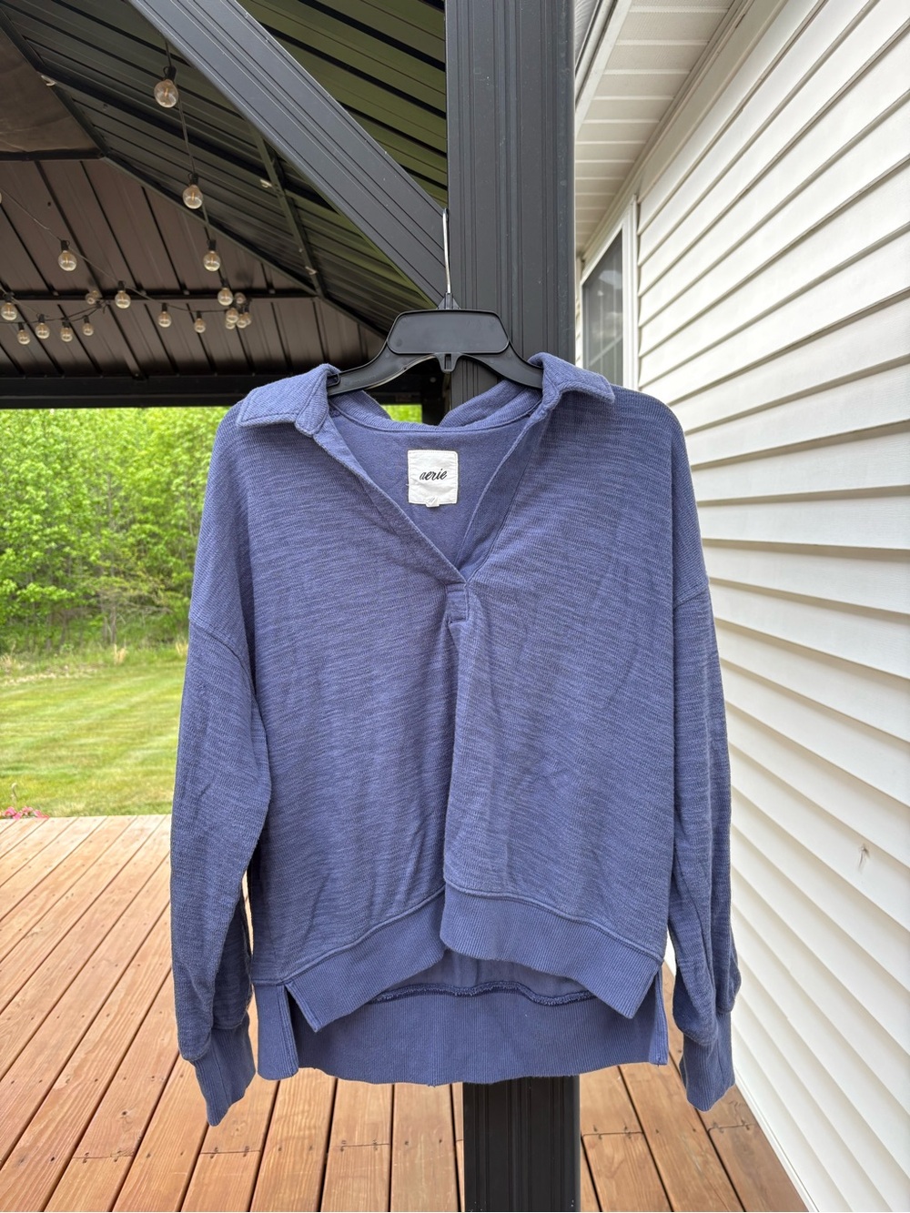 aerie Blue Long Sleeve Collared Pullover